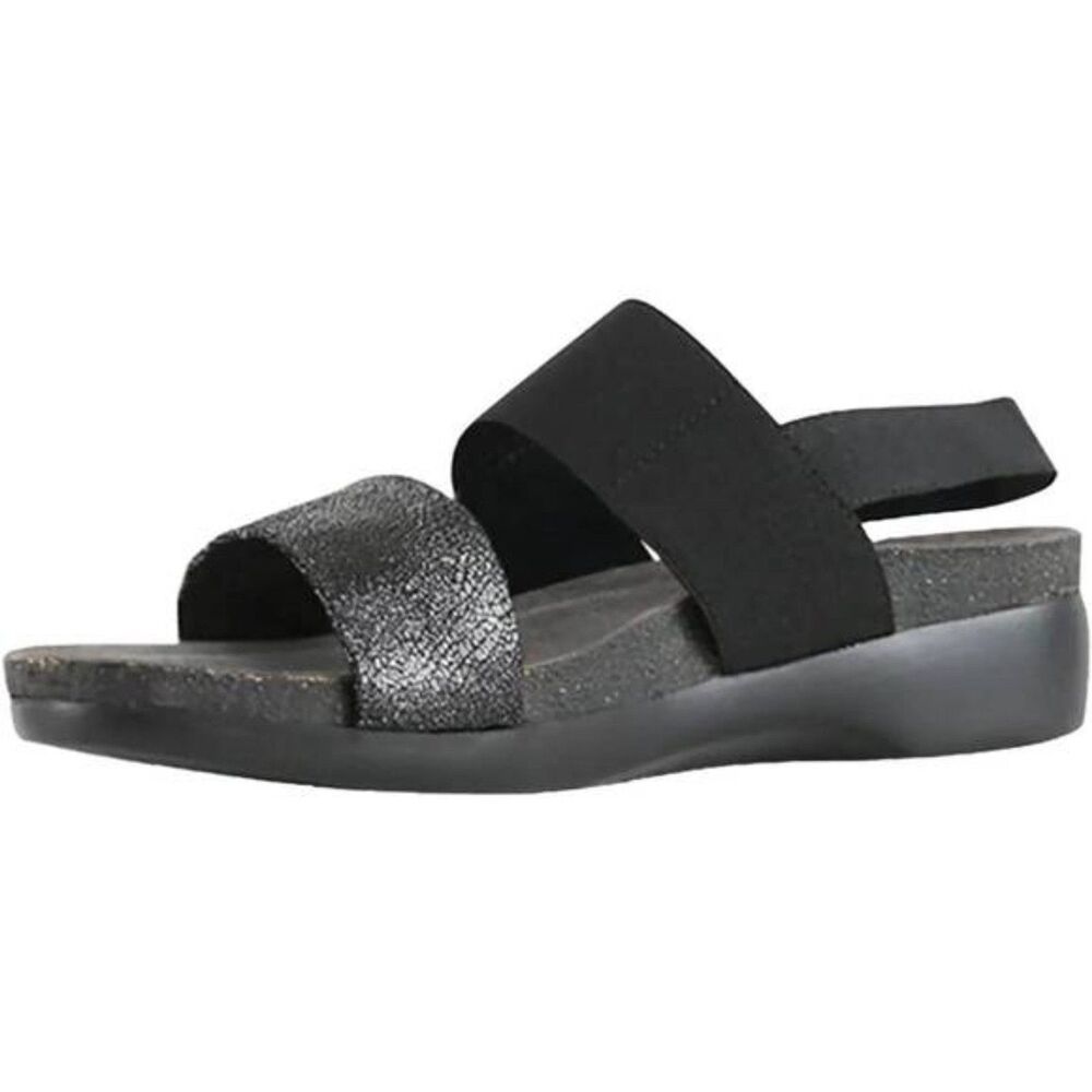 Munro Pisces Sandal Women’s 7.5 – Black Anthracite Stretch Fabric & Suede – New